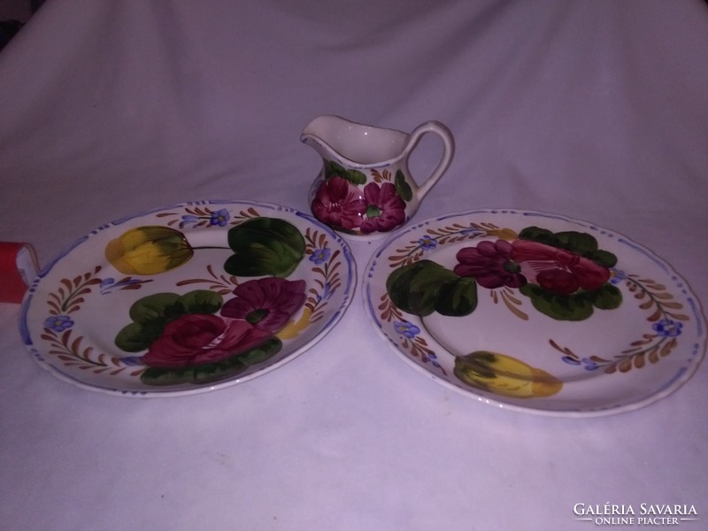 Set of two floral decorative plates + small jugs