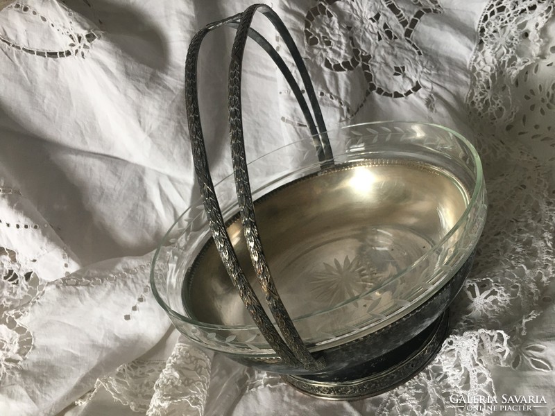 Fruit bowl / serving with silver-plated glass insert
