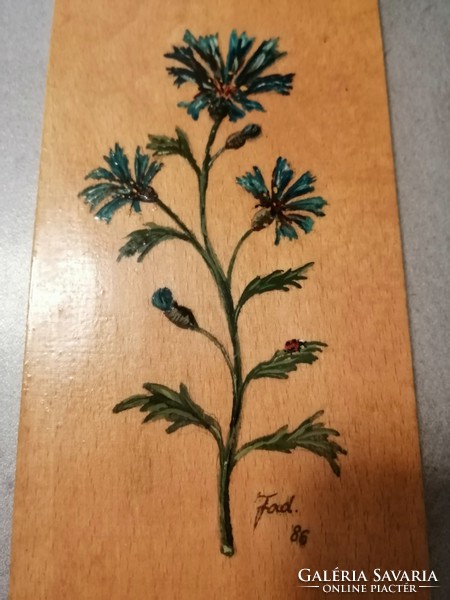 2 db vintage, fára festett virágos falidísz