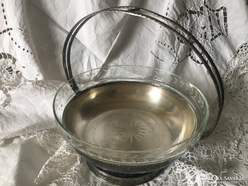 Fruit bowl / serving with silver-plated glass insert