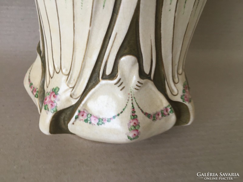 Antique turn teplitz faience vase with rose garland