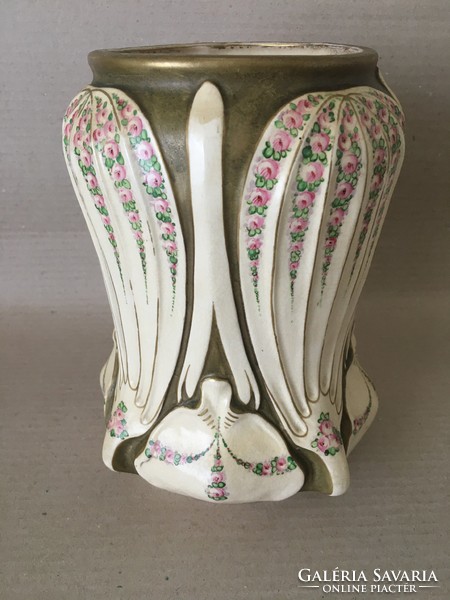 Antique turn teplitz faience vase with rose garland