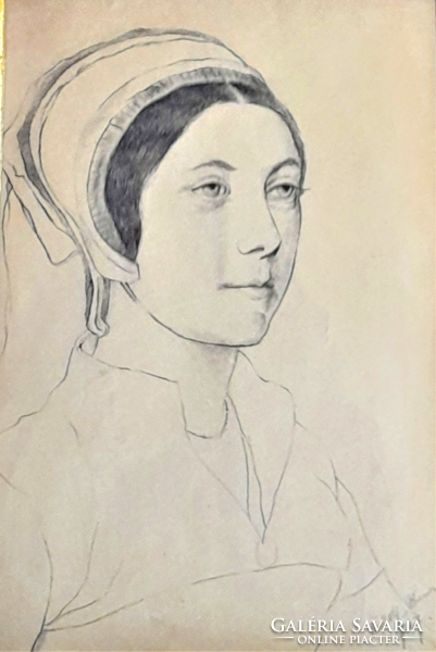 Female portrait with antique pencil drawing