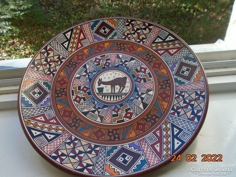 Peruvian cuzco Incas with hand-painted clay wall plate with color and pattern