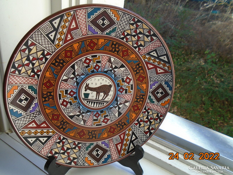 Peruvian cuzco Incas with hand-painted clay wall plate with color and pattern