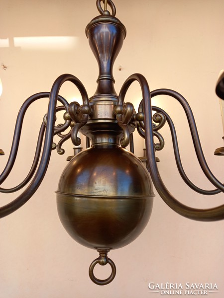 Flemish large size copper chandelier with 8 arms
