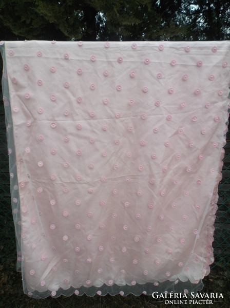 Bedspread - 245 x 200 cm - marked - silk - tulle - sewn with pearls - needlework -