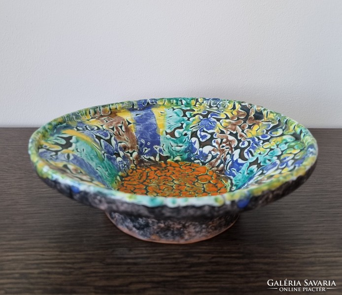 Shrunken craft ceramic wall bowl / centerpiece decorative collectible piece