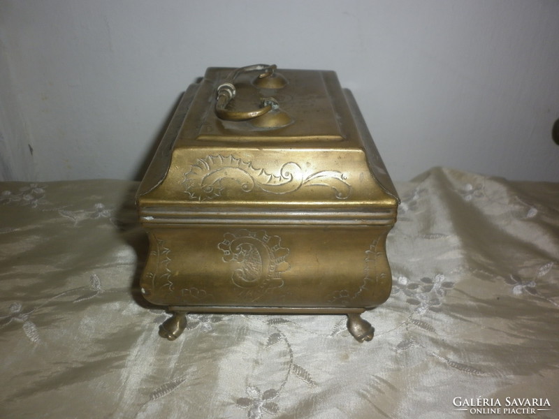 Antique ornate copper jewelry box
