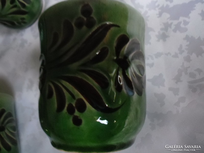 Green glazed folk ceramic cup 6 pcs, jug. Jug