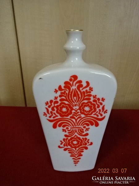 Alföldi porcelán pálinkás palack, piros mintával, magassága 19,5 cm. Vanneki! Jókai.