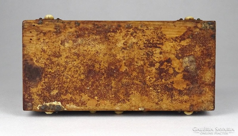 1H612 Antik kisméretű csontdíszes keleti fadoboz 7 x 8 x 16 cm