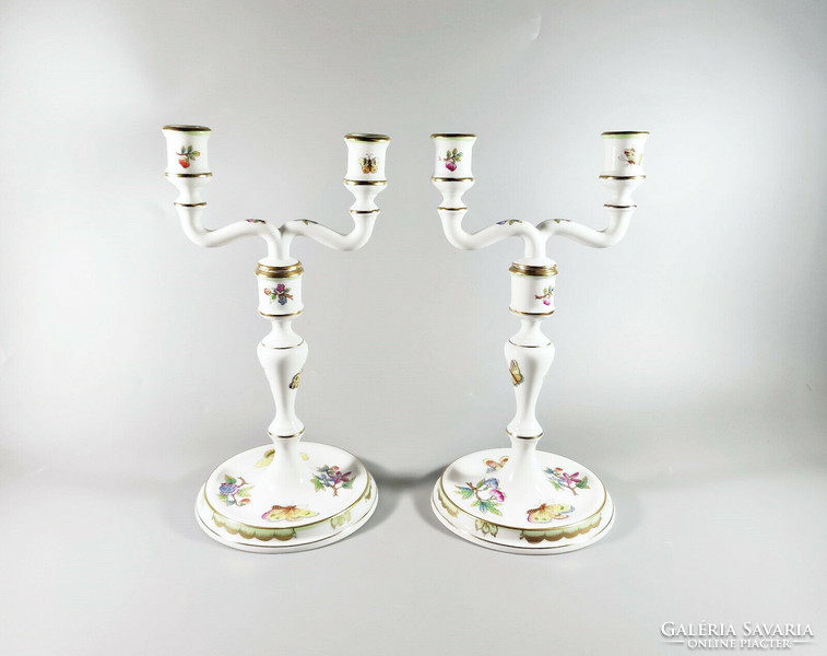 Herend, a pair of queen victoria patterned hand-painted porcelain candlesticks, flawless! (Bt023)
