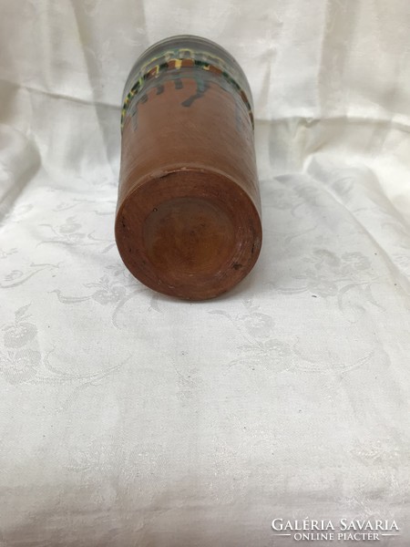 Mid- century , retro folyatott mázas kerámia váza 26 cm magas