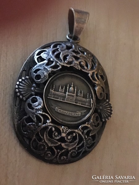 Silver-plated metal country house pendant-pre-1945 souvenirs