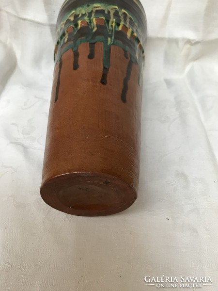 Mid- century , retro folyatott mázas kerámia váza 26 cm magas
