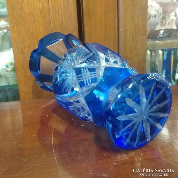 Metszett Kék Üveg Váza.10 cm
