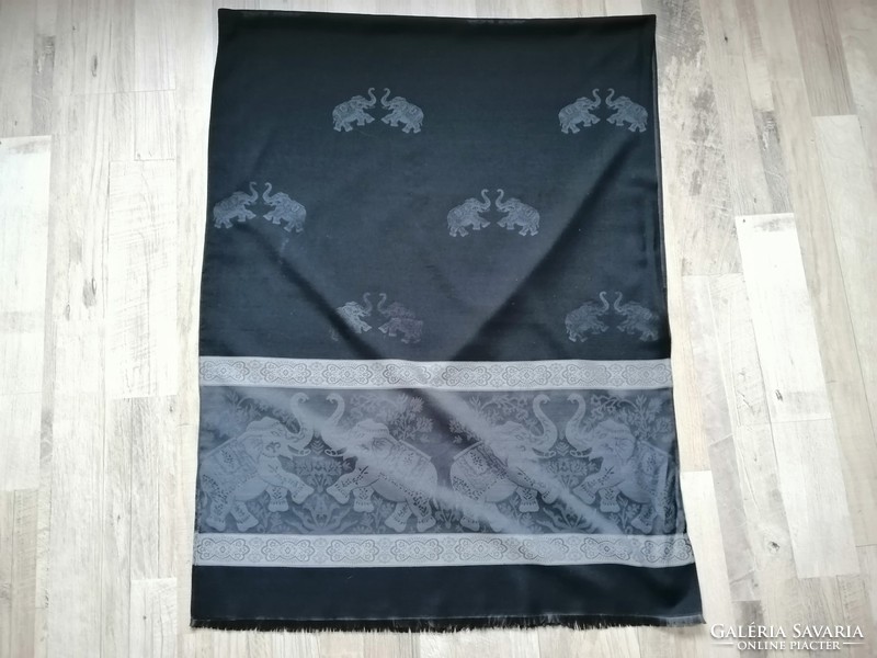 Black stole with elephant pattern, scarf, tablecloth