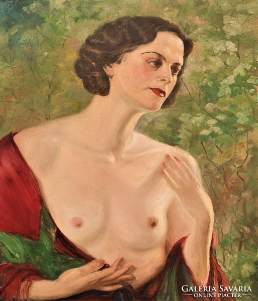 Portrait of a graceful art-deco lady by Árpád Bardócz (1882 - 1938). Painting 96x86cm with original guarantee!