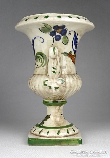 1H631 antique hand painted pheasant faunhead capodimonte Neapolitan faience vase 17 cm
