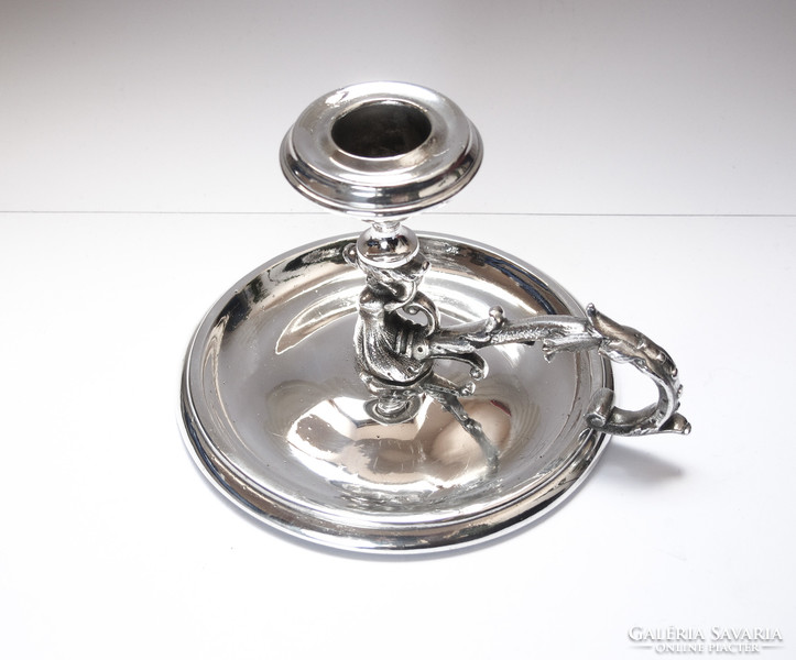 Ornate old silver-plated handmade candle holder.