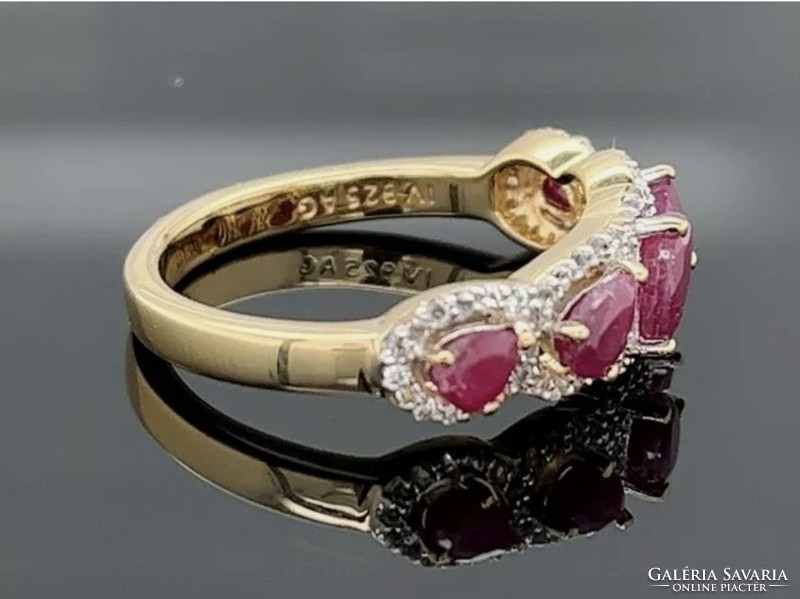 Wonderful Ruby Gemstone Silver / 925 / 14k Yellow Gold Plated Ring Size 56 - New