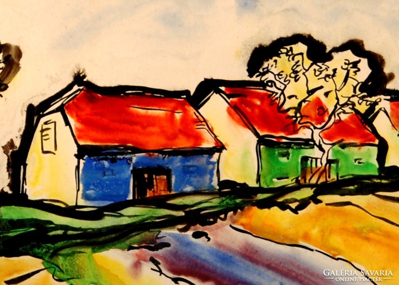 Adam: roadside house row - watercolor, framed