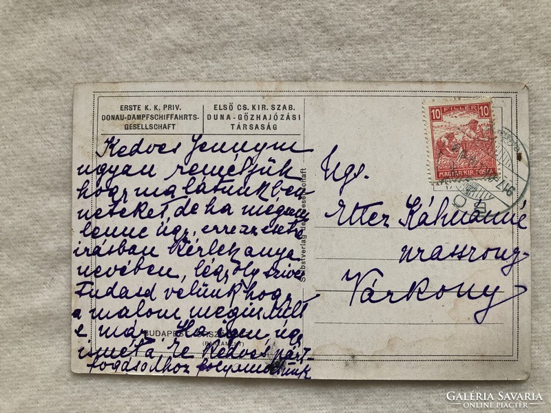 Budapest - " Első CS. KIR. SZAB. Duna-gőzhajózási társaság " képeslap - 1917
