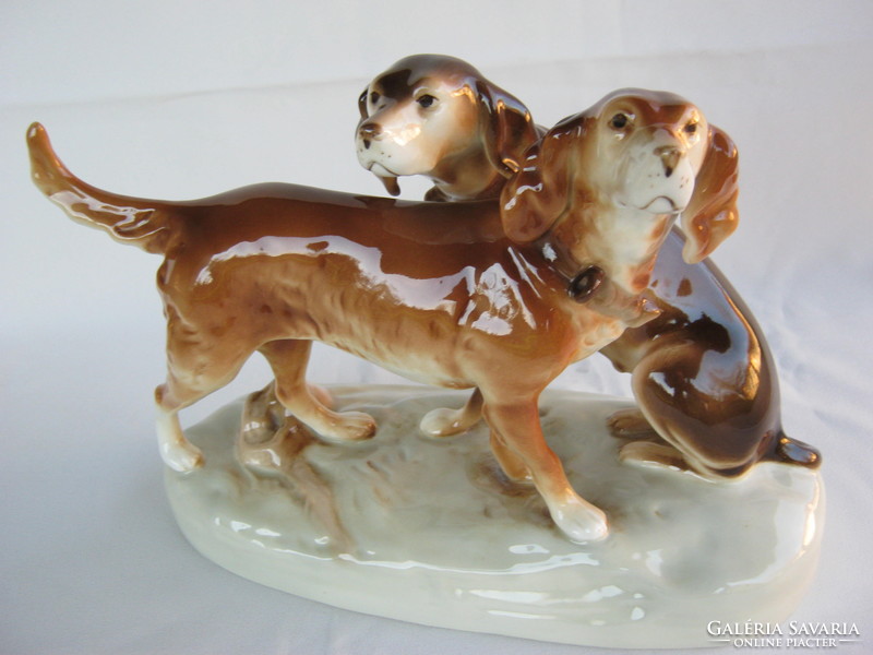 Royal Dux nagy méretű porcelán kutya pár