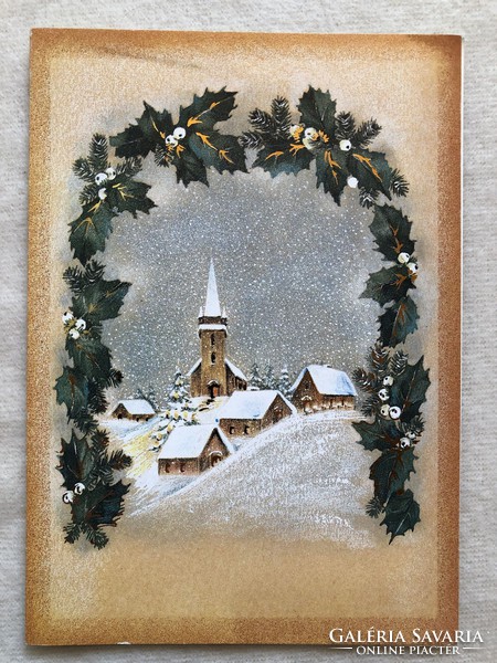 Régi Karácsonyi képeslap, grafikus levelezőlap - Katona Györgyi grafika