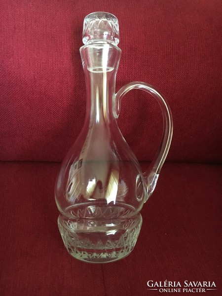 Rare art deco glass jug with stopper, polished geometric decoration
