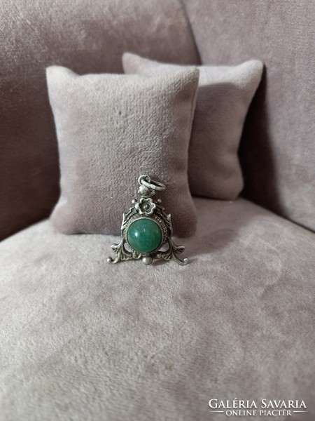 Antique silver pendant with jade stone