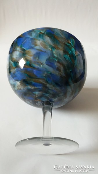 Muránói jellegű üveg kínáló, asztalközép, nagy méretű 20 cm, hibátlan