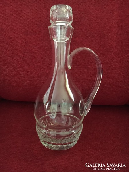 Rare art deco glass jug with stopper, polished geometric decoration