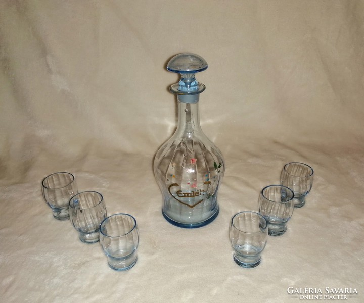 Antique glass drinking brandy liqueur set with commemorative inscription (z-6)