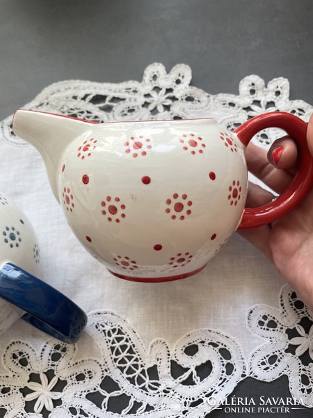 Charming floral pattern with larger ceramic spout, sauce offering