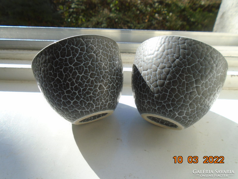 Art deco cracked glazed gray green cup 2 pcs