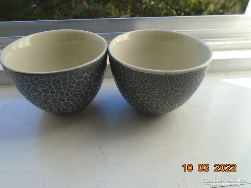 Art deco cracked glazed gray green cup 2 pcs