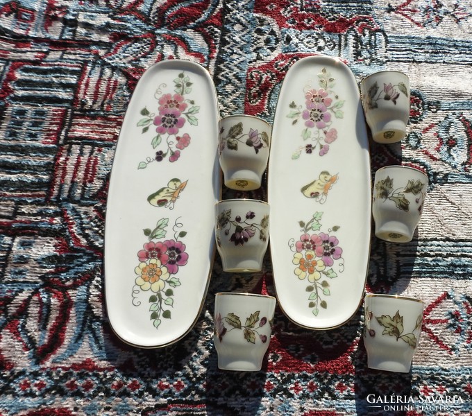 Zsolnay gilded flower and butterfly patterned brandy stampedlis set for 3 + 3 persons