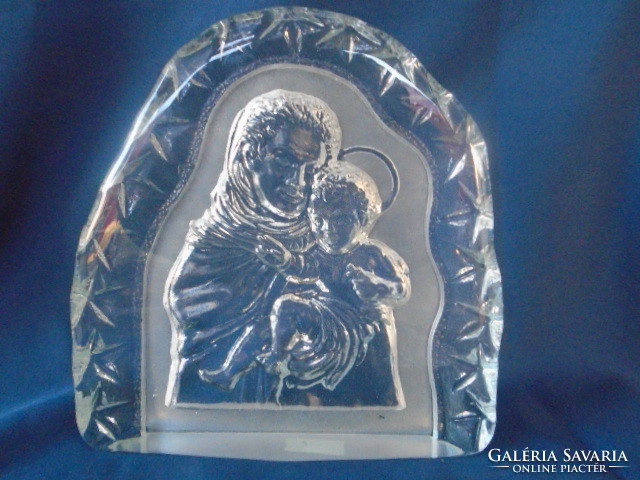 Virgin Mary, Madonna with Child Jesus in very heavy heavy crystal glass costa 1874 grams