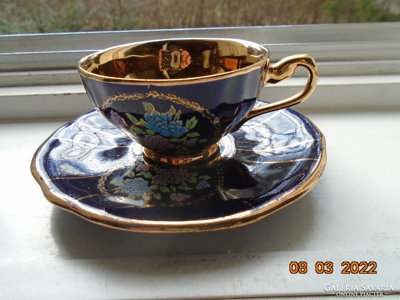 Hand painted empire cobalt gold colorful floral coffee set with limoges golden crown mark