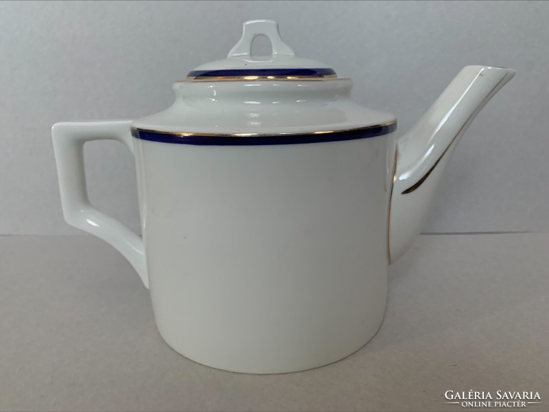 Zsolnay blue-gold striped white tea spout and jug