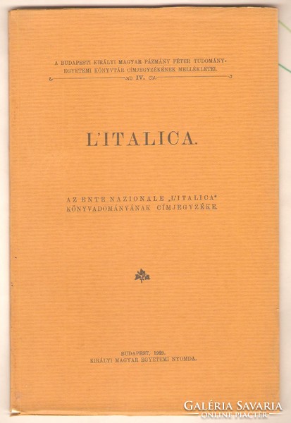 L’Italica. Az Ente Nazionale „L’Italica” Könyvadományának Címjegyzéke