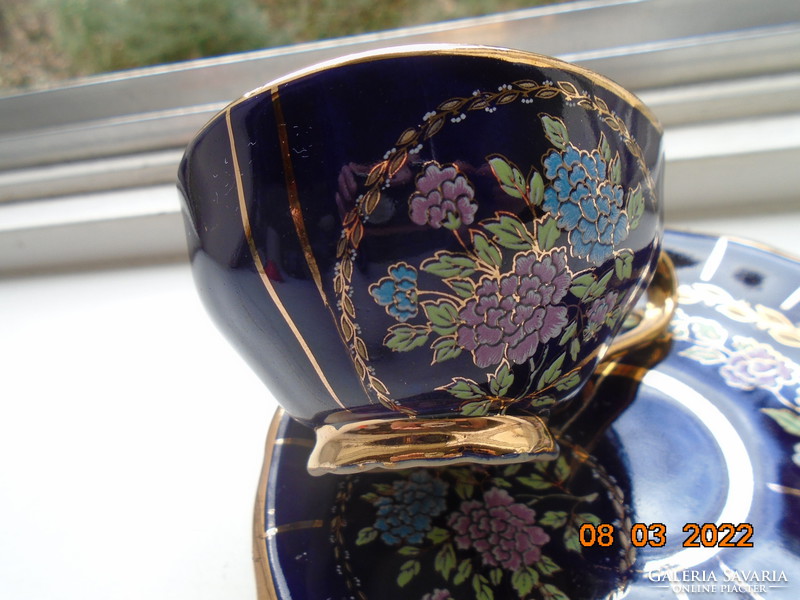 Hand painted empire cobalt gold colorful floral coffee set with limoges golden crown mark