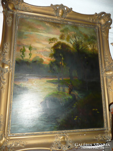 Hézer Tibor szignált olaj festménye 85 * 72 cm méretben az eredeti antik kerettel