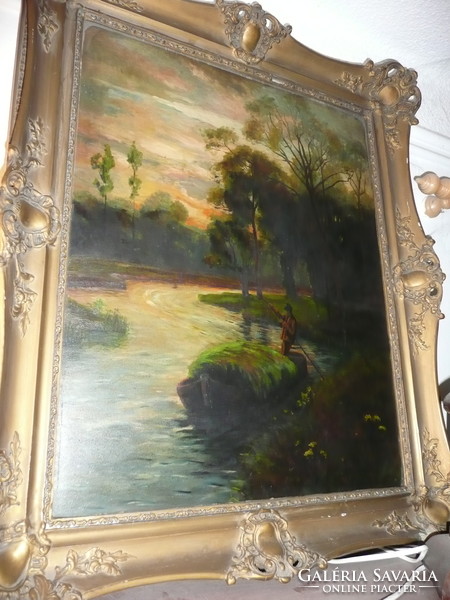 Hézer Tibor szignált olaj festménye 85 * 72 cm méretben az eredeti antik kerettel