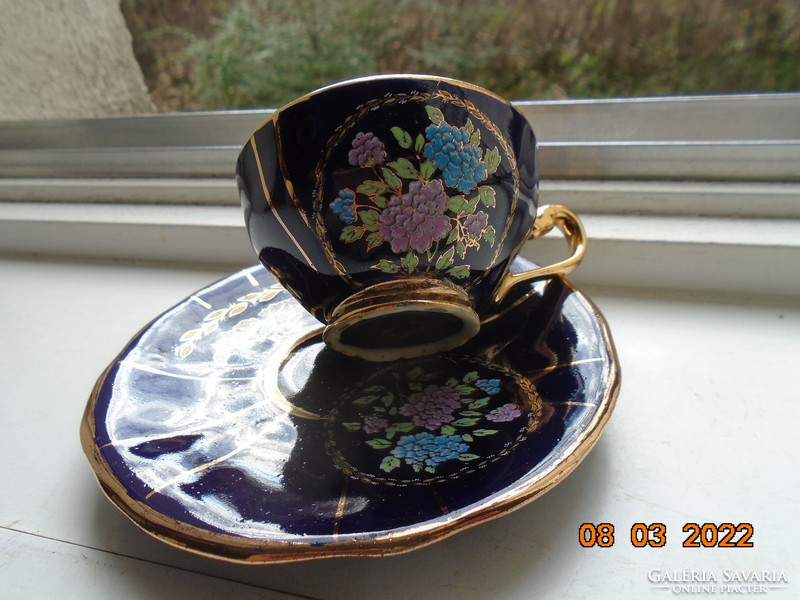 Hand painted empire cobalt gold colorful floral coffee set with limoges golden crown mark