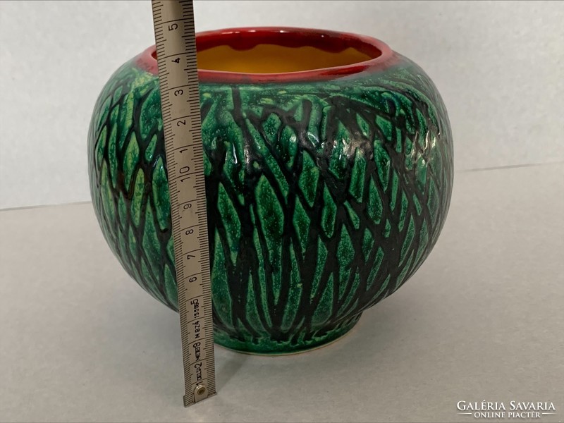 Retro handicraft green ceramic pot / vase, marked