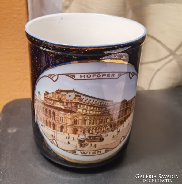 Rare altwien cobalt blue ornate mug: Vienna State Opera