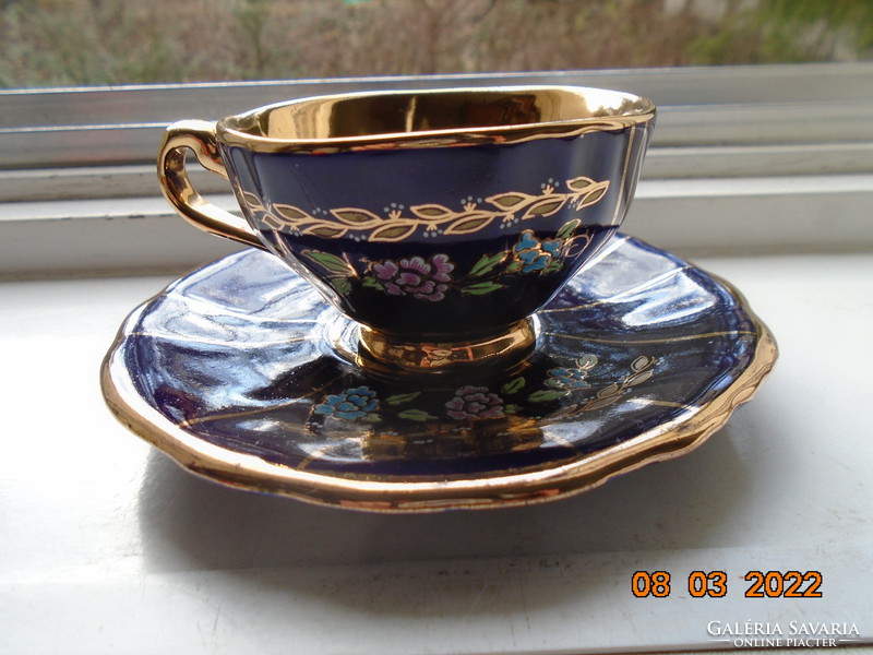 Hand painted empire cobalt gold colorful floral coffee set with limoges golden crown mark